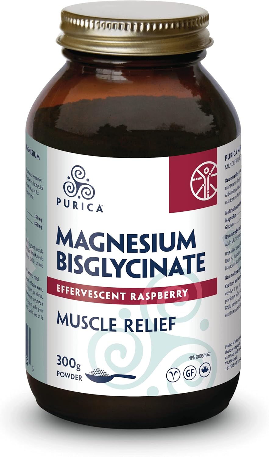 PURICA Raspberry Flavored Magnesium Bisglycinate Powder, 300g